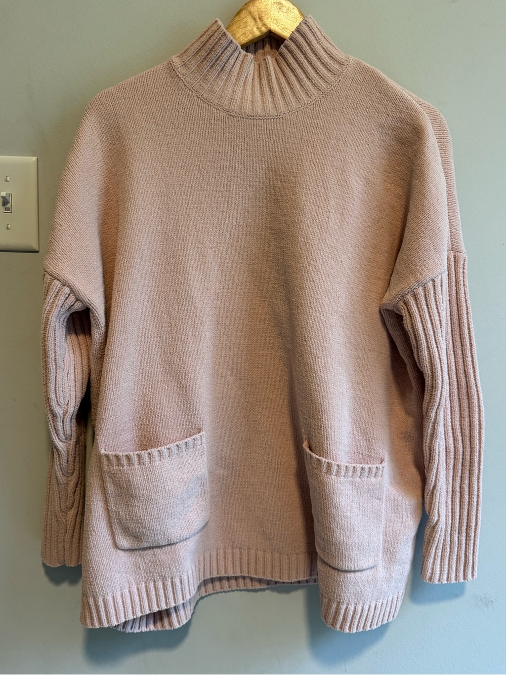 J. Jill Blush Pink Mock Neck two pocket oversized Pocket Sweater